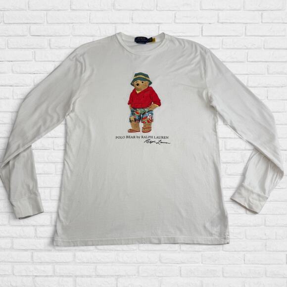 Polo Ralph Lauren Polo Bear Shirt Mens Small Long Sleeve Classic Fit Graphic - Picture 1 of 9